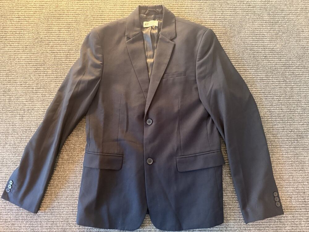 H&M Boys Navy Blazer Size 12-13Y 158 Two Button Suit Jacket School Formal